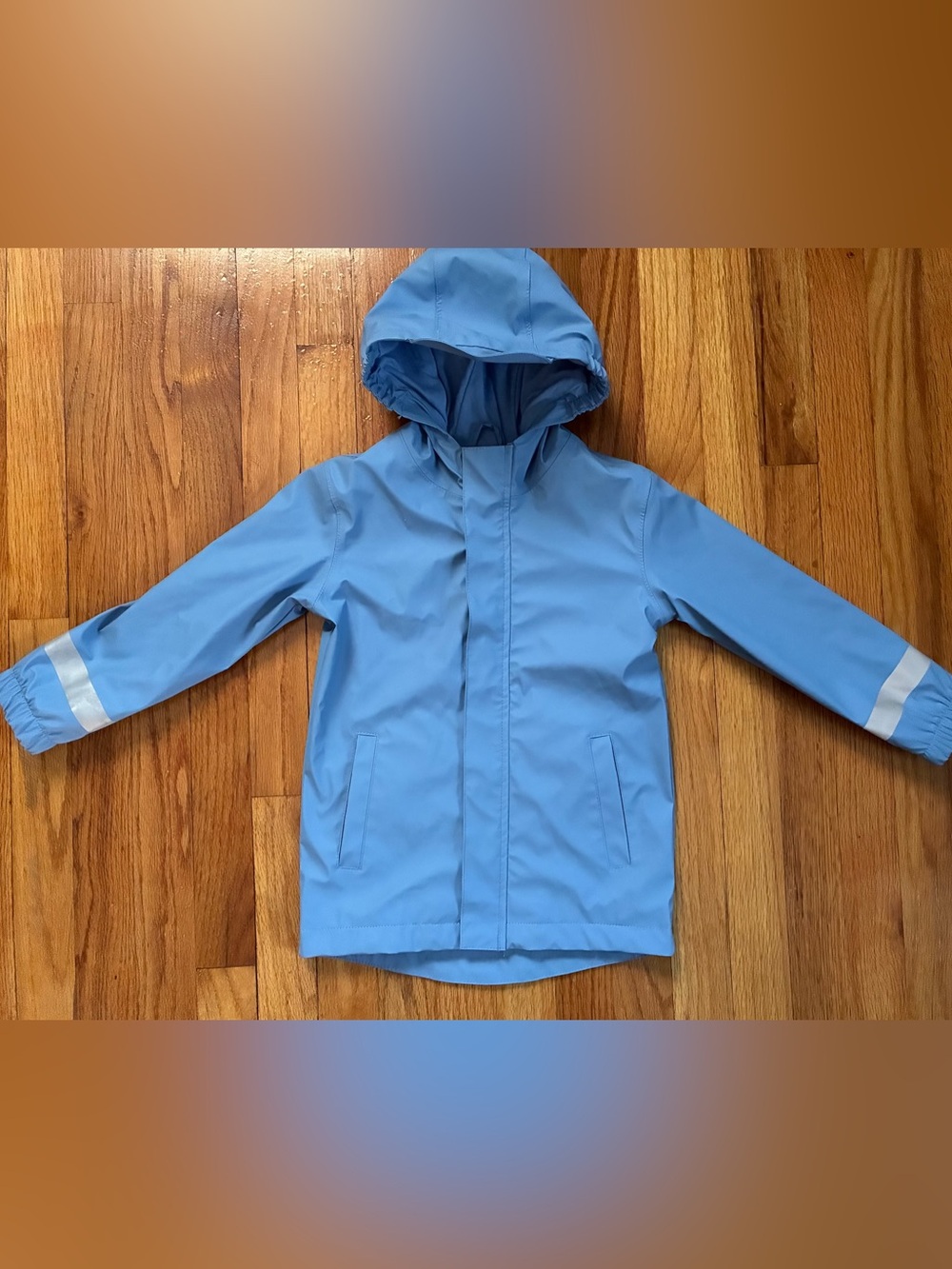 Cat & Jack Blue Periwinkle Hooded Rain Coat Reflective Band Sleeves Girl’s 5T